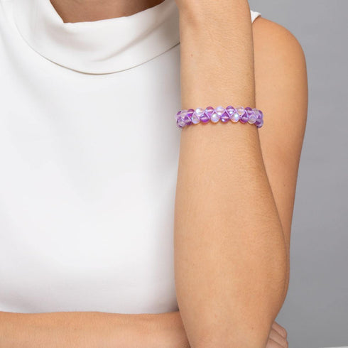 Lavande et Blanc | Argent | Bracelet Verre Double Sirène